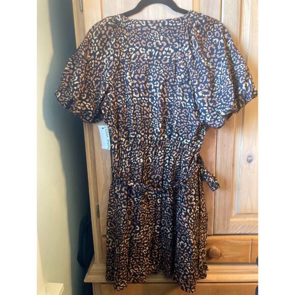 Nine West | NWT Puff Sleeve Animal Print Button Front Mini Dress | Medium - Picture 3 of 6